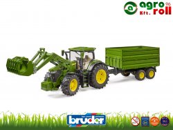 John Deere 7R 350 homlokrakodóval és pótkocsival - BRUDER