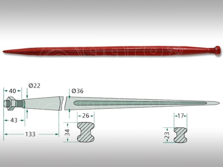 Homlokrakodó tüske L=1000 M22x1,5 BPT RT-3GP