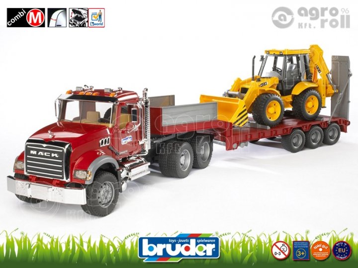 MACK vontató + Tréler + JCB árokásó BRUDER