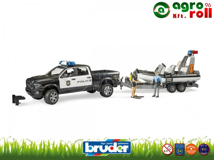 Dodge RAM 2500 Wagon rendőrségi terepjáró + utánfutó + csónak - BRUDER