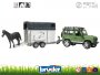 Land Rover Defender terepjáró + lószállító trailer + ló - BRUDER 